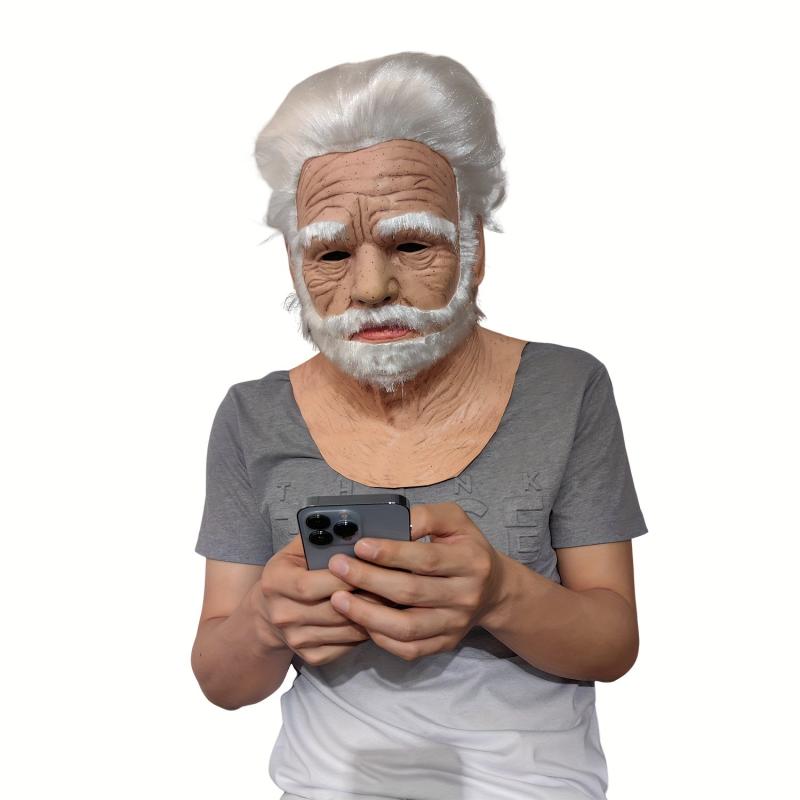 Old Man Hair Mask Latex Head Cover Funny Halloween Cosplay Props