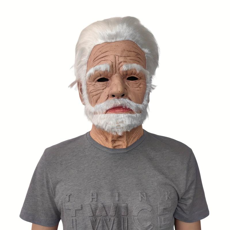 Old Man Hair Mask Latex Head Cover Funny Halloween Cosplay Props