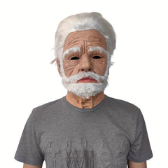 Old Man Hair Mask Latex Head Cover Funny Halloween Cosplay Props