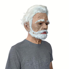 Old Man Hair Mask Latex Head Cover Funny Halloween Cosplay Props