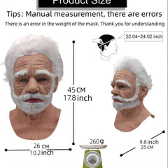 Old Man Hair Mask Latex Head Cover Funny Halloween Cosplay Props