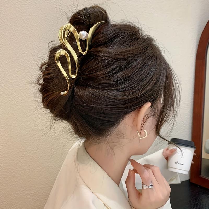 Wave Faux Pearl Hair Clip Headwear for Women