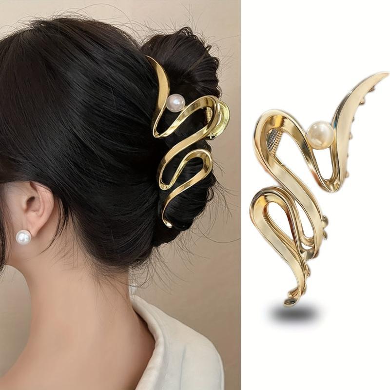 Wave Faux Pearl Hair Clip Headwear for Women