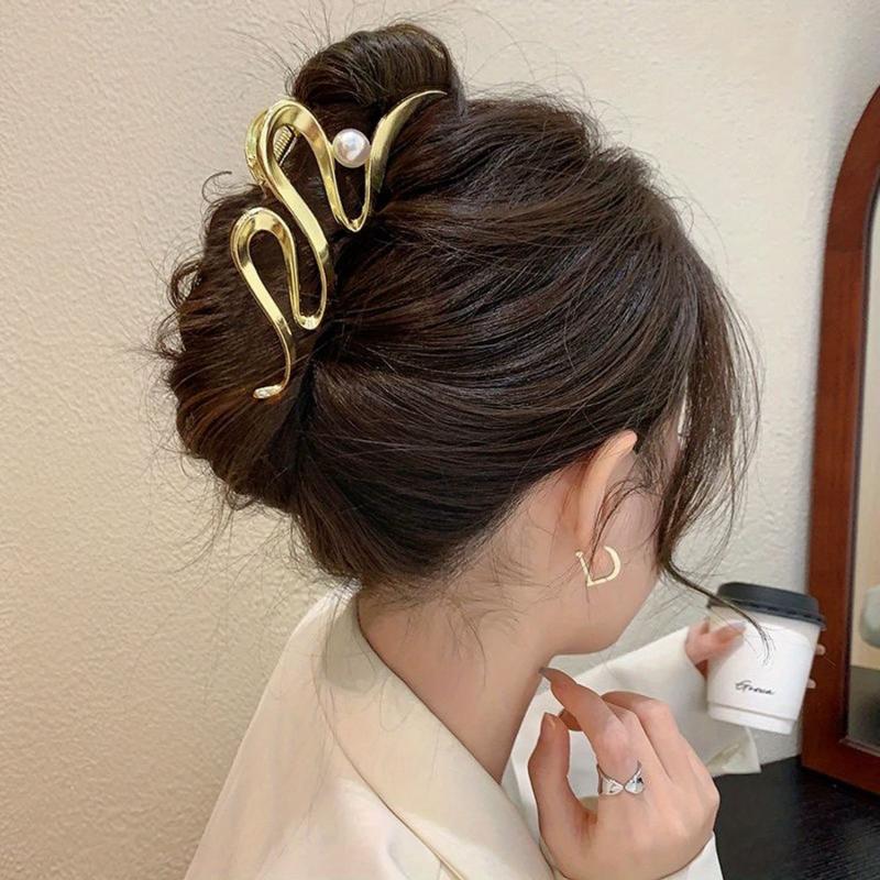 Wave Faux Pearl Hair Clip Headwear for Women