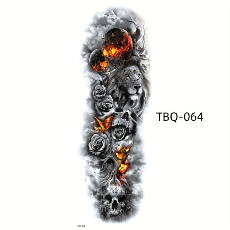 1PC Long Flower Arm Tattoo Stickers Men's Waterproof Tattoo Decoration