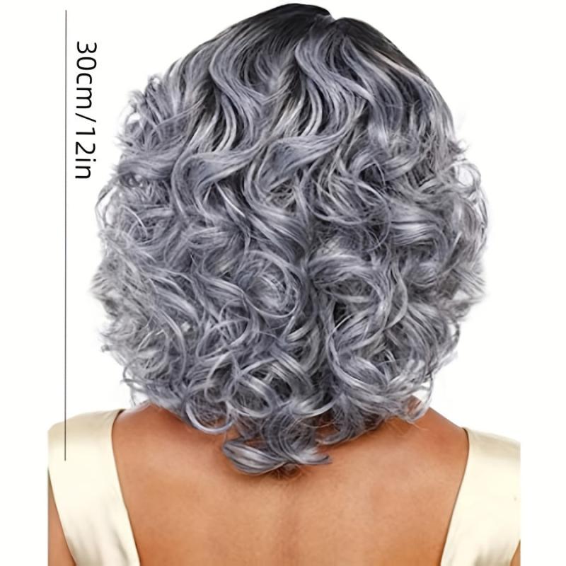 Short Curly Hair Wigs Grey Hair Lace Wigs Gray Wavy for Women