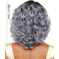 Short Curly Hair Wigs Grey Hair Lace Wigs Gray Wavy for Women