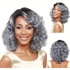 Short Curly Hair Wigs Grey Hair Lace Wigs Gray Wavy for Women