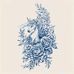 Flower Unicorn Semi-permanent Tattoo Sticker, Lasts 5-7 Days