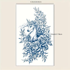 Flower Unicorn Semi-permanent Tattoo Sticker, Lasts 5-7 Days