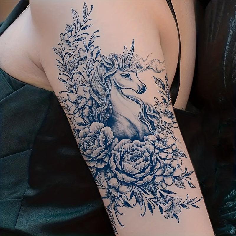 Flower Unicorn Semi-permanent Tattoo Sticker, Lasts 5-7 Days