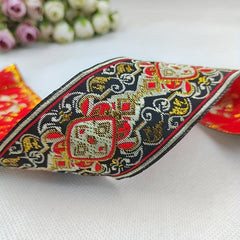 2 Yards 2inch Jacquard Trim Lace Ribbon Floral Embroidery Woven Trimming