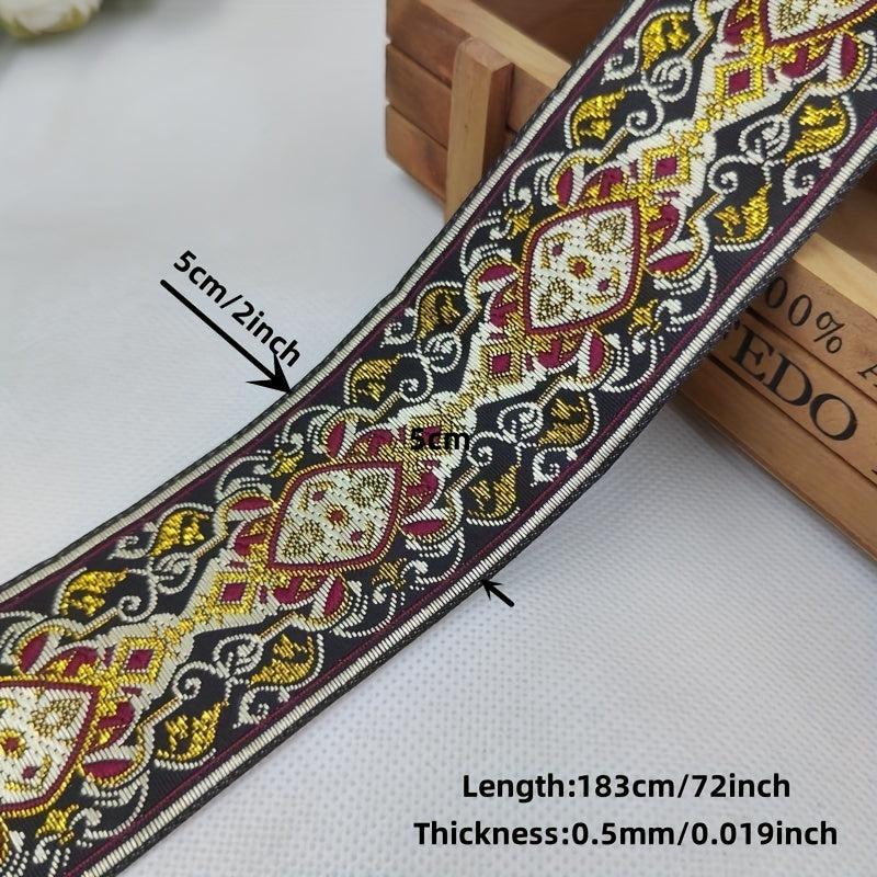 2 Yards 2inch Jacquard Trim Lace Ribbon Floral Embroidery Woven Trimming