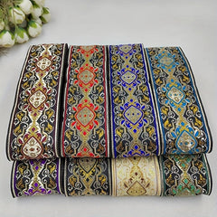 2 Yards 2inch Jacquard Trim Lace Ribbon Floral Embroidery Woven Trimming