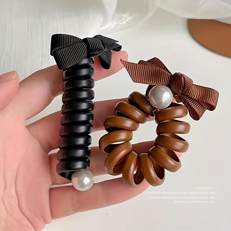 Plastic Bow Hair Ties Telephone Wire Hairbands Elastic Spiral Hair Accessories
