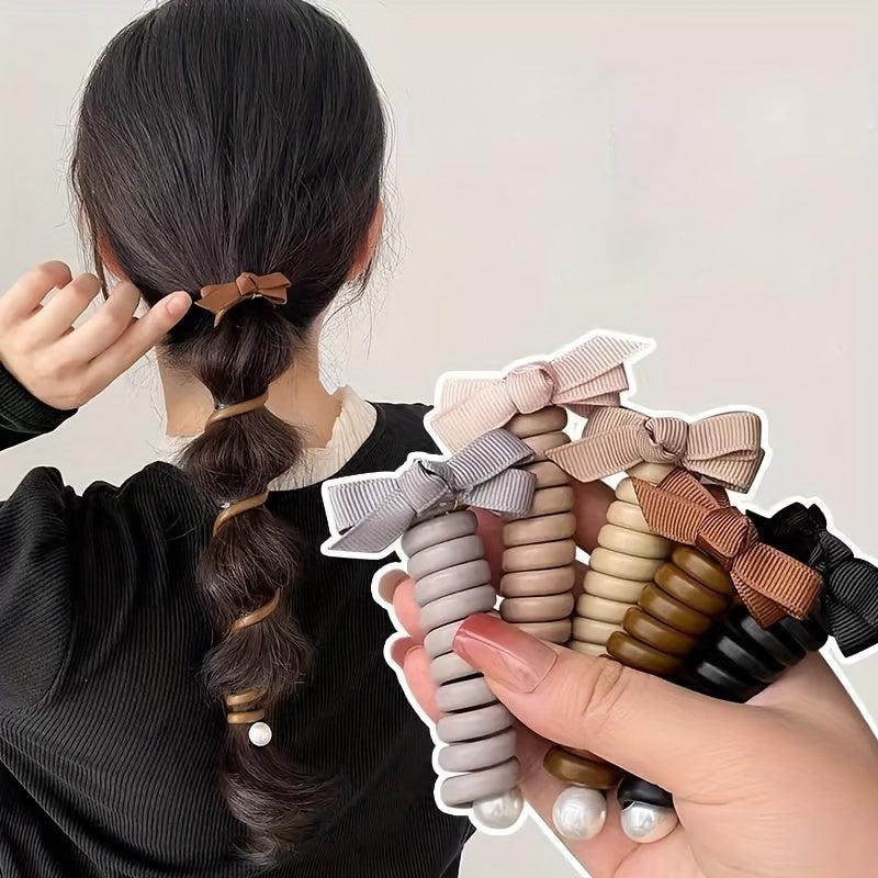 Plastic Bow Hair Ties Telephone Wire Hairbands Elastic Spiral Hair Accessories