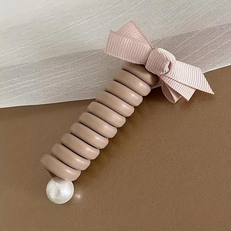 Plastic Bow Hair Ties Telephone Wire Hairbands Elastic Spiral Hair Accessories