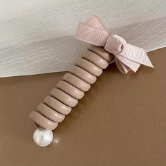 Plastic Bow Hair Ties Telephone Wire Hairbands Elastic Spiral Hair Accessories