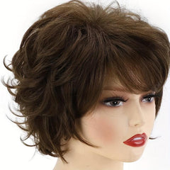 Golden Brown Short Hair Silver Grey Brown Rose Fluffy Ladies' Wig