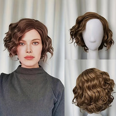 Little Sweetheart Rose Net Wig Short Curly Wig Golden Oblique Bang Head Cover