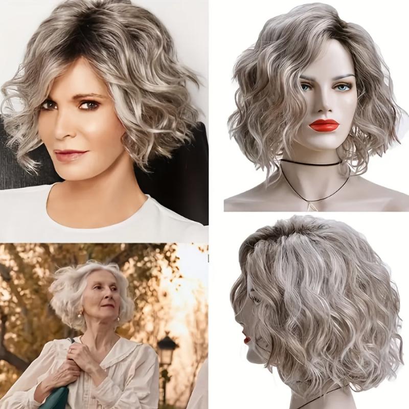 Little Sweetheart Rose Net Wig Short Curly Wig Golden Oblique Bang Head Cover