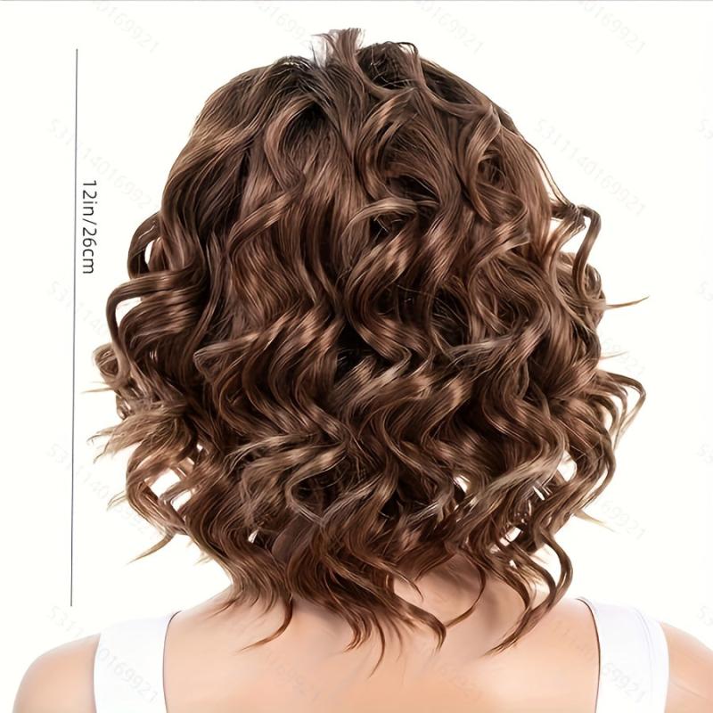 Little Sweetheart Rose Net Wig Short Curly Wig Golden Oblique Bang Head Cover