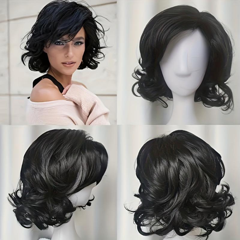 Little Sweetheart Rose Net Wig Short Curly Wig Golden Oblique Bang Head Cover