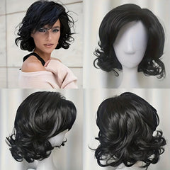 Little Sweetheart Rose Net Wig Short Curly Wig Golden Oblique Bang Head Cover