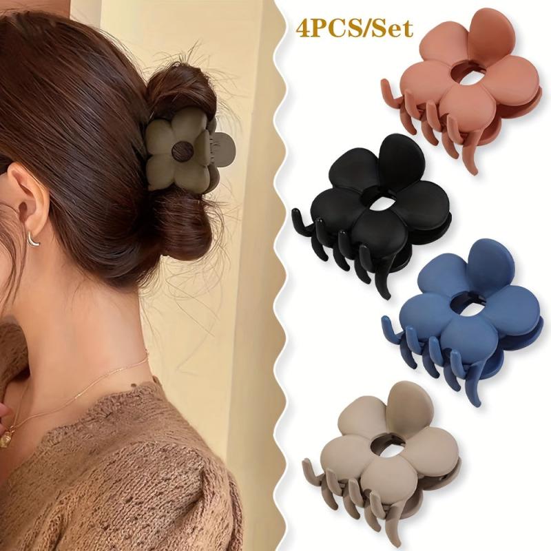 4PCS Flower Shape Hair Clips Hair Clip Solid Ponytail Hairpin Headwear