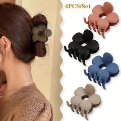 4PCS Flower Shape Hair Clips Hair Clip Solid Ponytail Hairpin Headwear