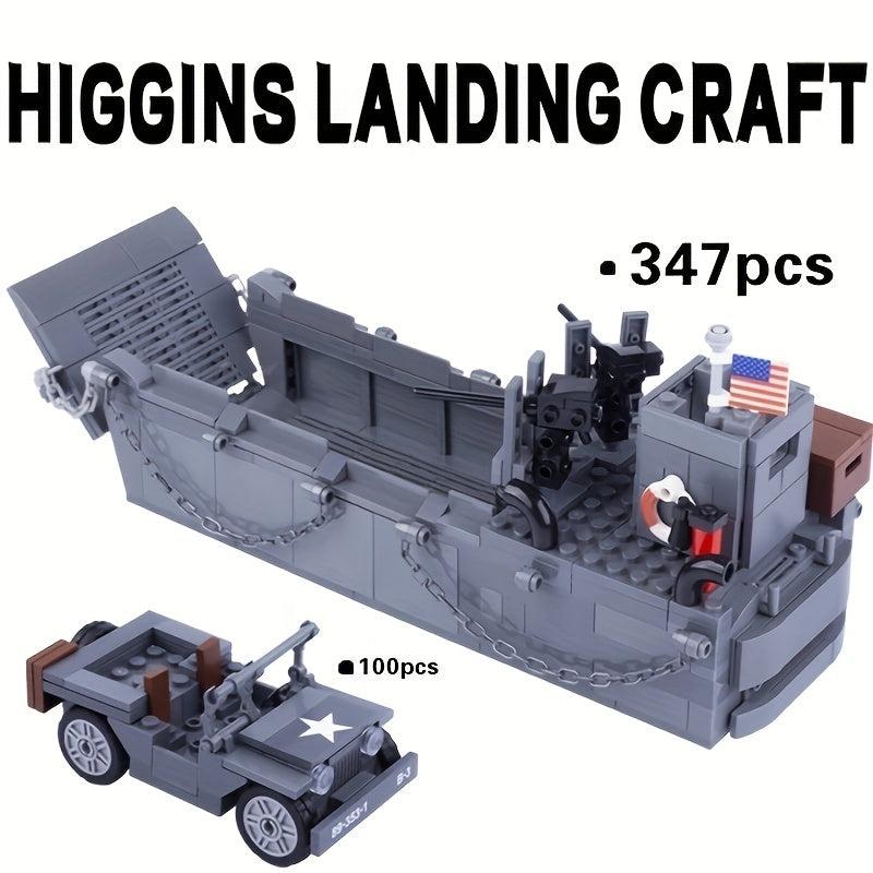 Military Navy Landing Boat Soldier Car Boy Assembled Building Blocks Toys