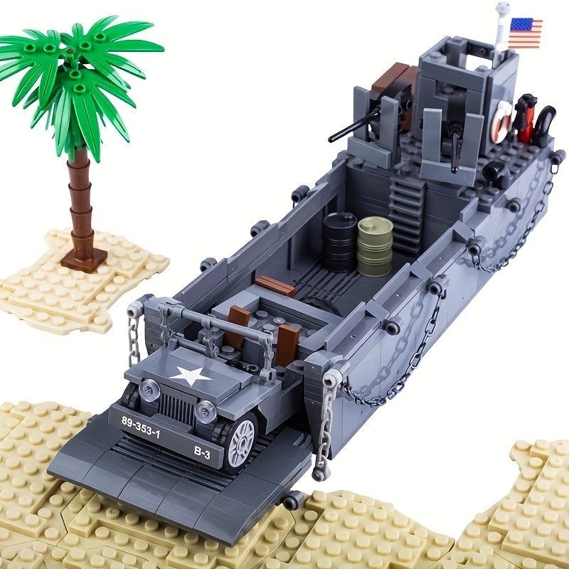 Military Navy Landing Boat Soldier Car Boy Assembled Building Blocks Toys