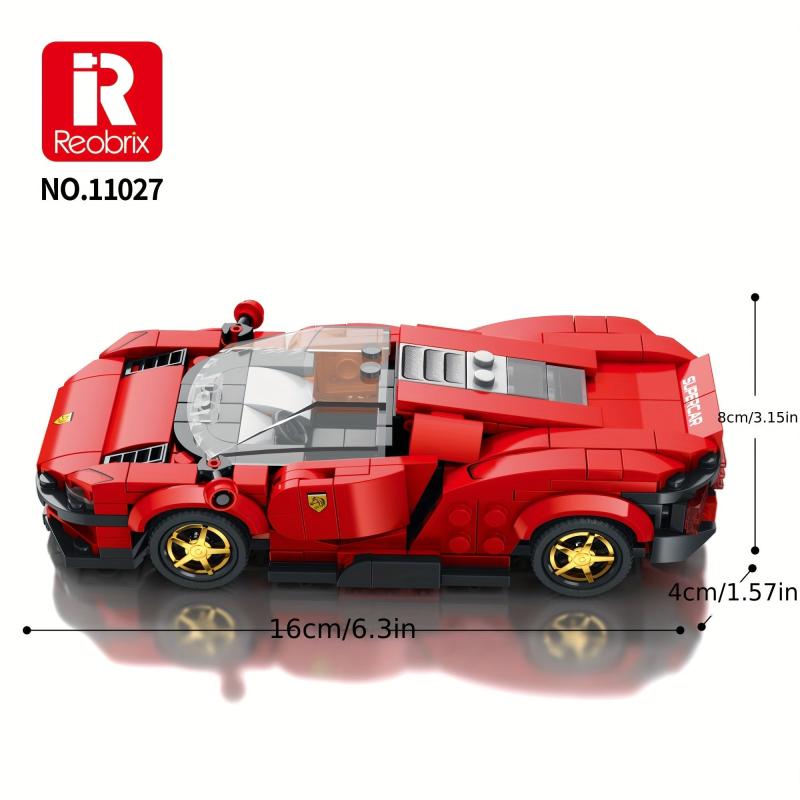 306Pcs Red Supercar Building Bricks 8 Grid Unique Decorative Blocks Adults Gift
