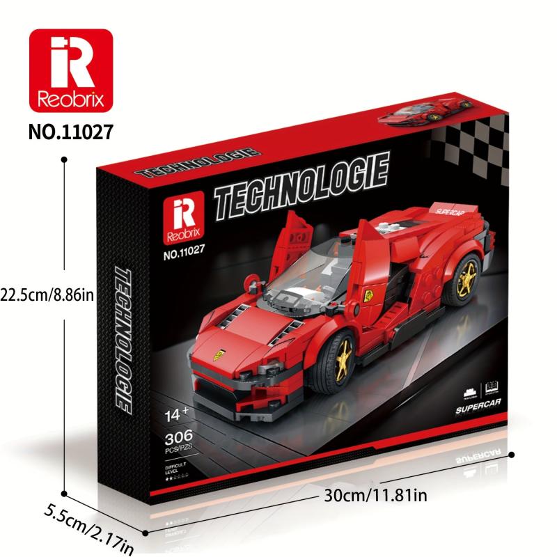 306Pcs Red Supercar Building Bricks 8 Grid Unique Decorative Blocks Adults Gift