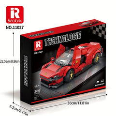 306Pcs Red Supercar Building Bricks 8 Grid Unique Decorative Blocks Adults Gift