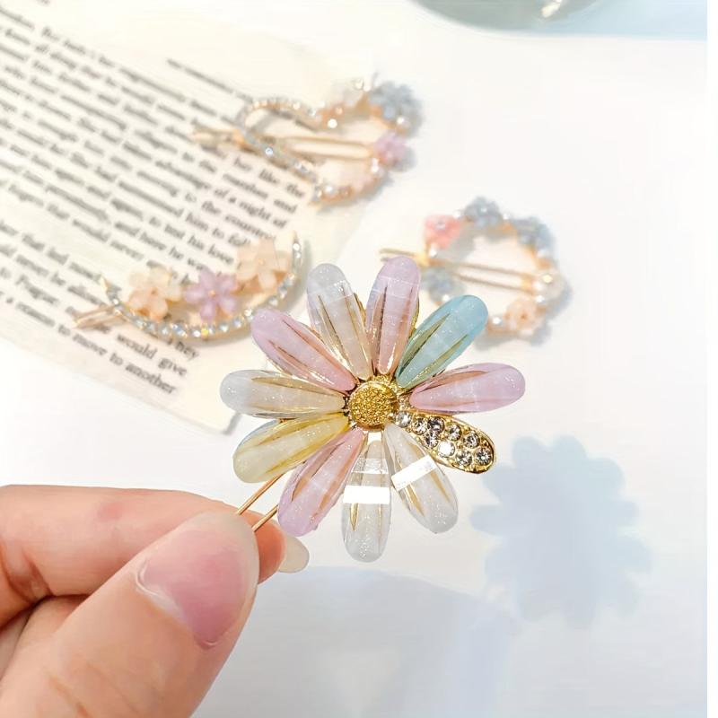 4pcs Flower Rhinestone Hairpins Hair Clips Decorative Accessories