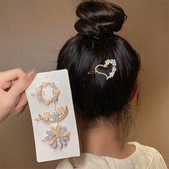 4pcs Flower Rhinestone Hairpins Hair Clips Decorative Accessories