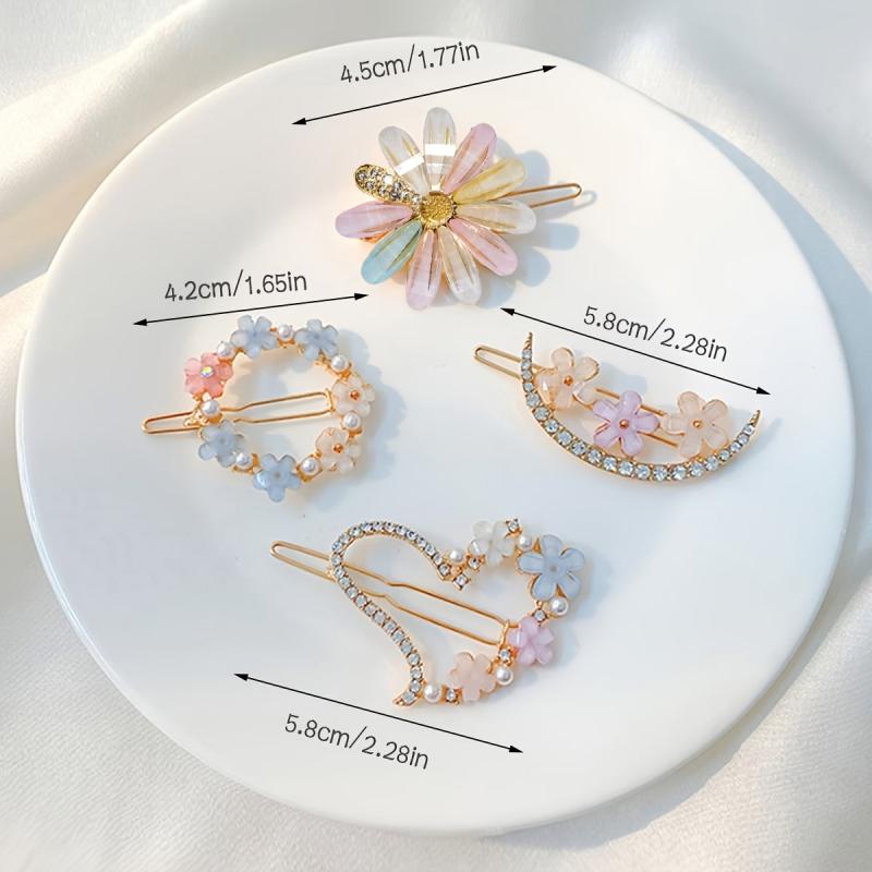 4pcs Flower Rhinestone Hairpins Hair Clips Decorative Accessories