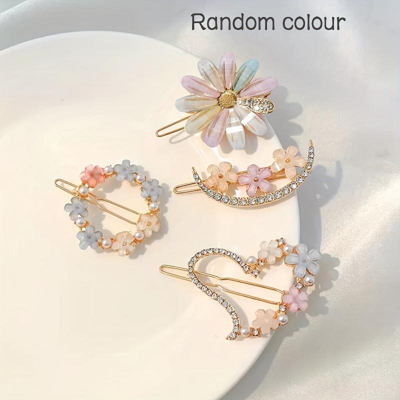 4pcs Flower Rhinestone Hairpins Hair Clips Decorative Accessories