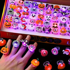 2pcs LED Halloween Ring Glowing Pumpkin Ghost Skull Rings Gift Home Horror Props