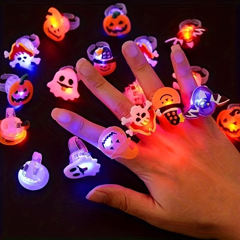 2pcs LED Halloween Ring Glowing Pumpkin Ghost Skull Rings Gift Home Horror Props