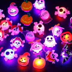 2pcs LED Halloween Ring Glowing Pumpkin Ghost Skull Rings Gift Home Horror Props