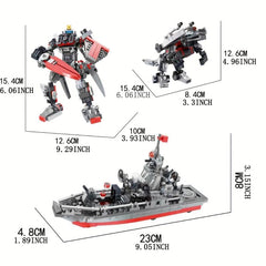 3-in-1 Transforming Helicopter Battleship Missile Building Blocks