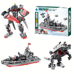 3-in-1 Transforming Helicopter Battleship Missile Building Blocks