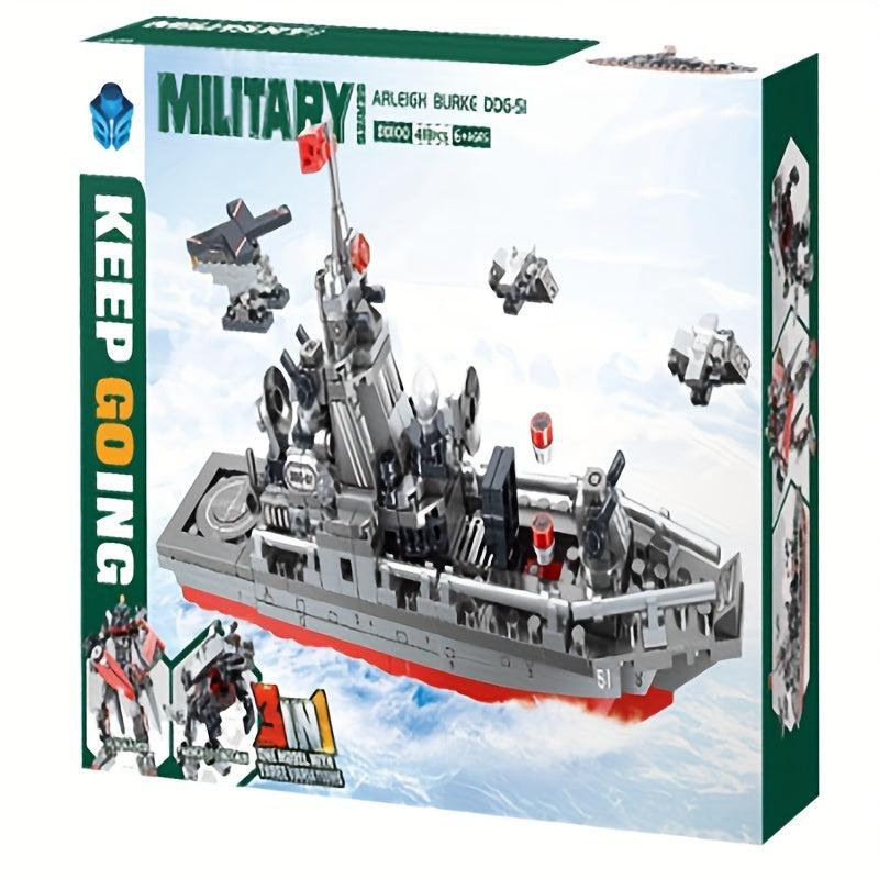 3-in-1 Transforming Helicopter Battleship Missile Building Blocks