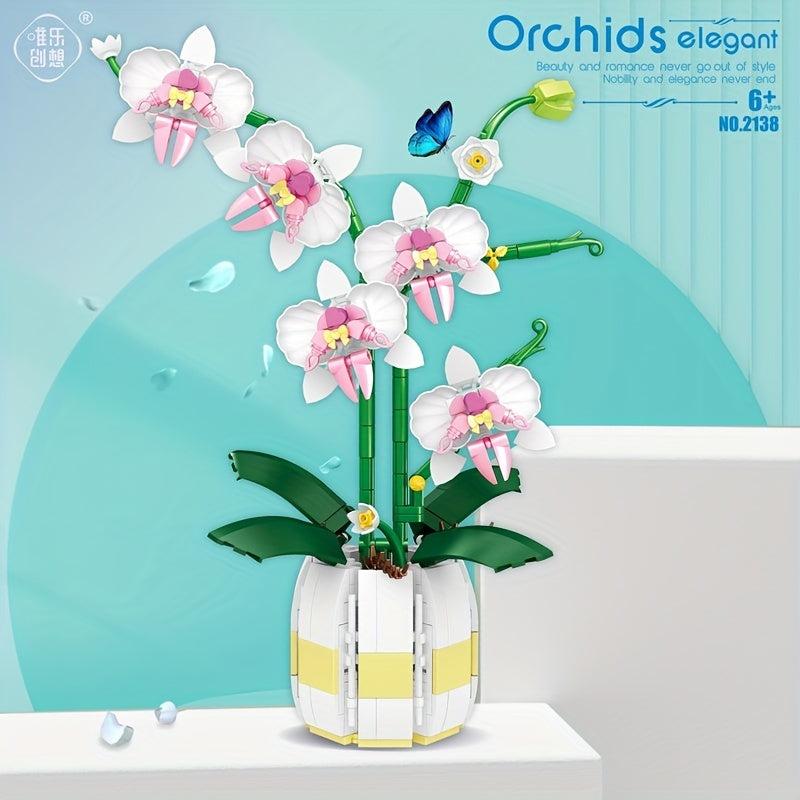 Orchid Bouquet Building Blocks Romantic Pink Assembly Decoration Birthday