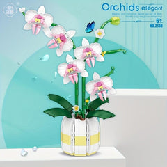 Orchid Bouquet Building Blocks Romantic Pink Assembly Decoration Birthday