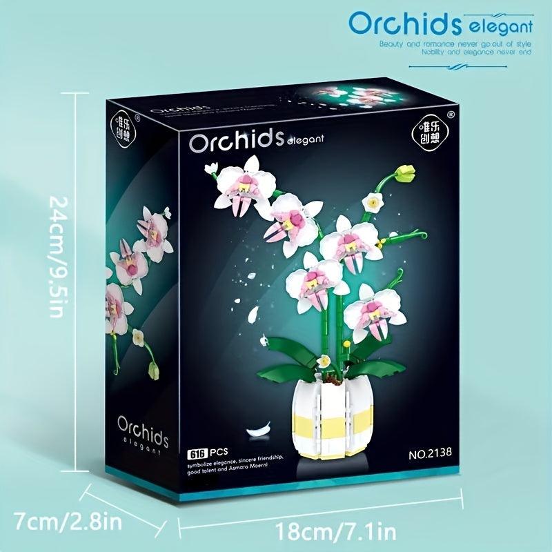 Orchid Bouquet Building Blocks Romantic Pink Assembly Decoration Birthday