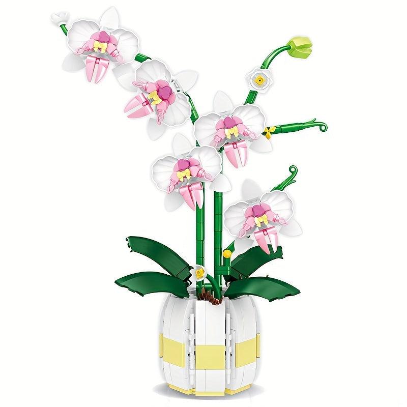 Orchid Bouquet Building Blocks Romantic Pink Assembly Decoration Birthday