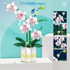 Orchid Bouquet Building Blocks Romantic Pink Assembly Decoration Birthday